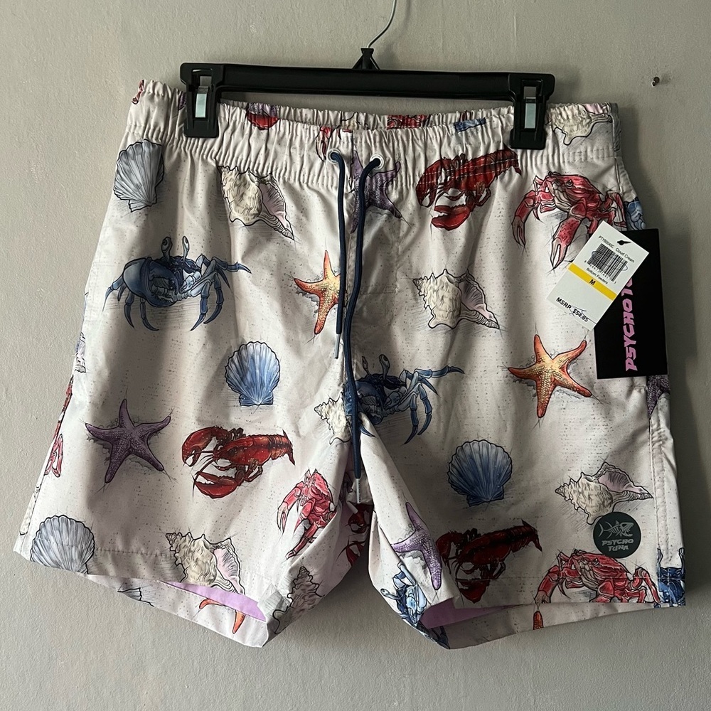 Psycho Tuna Cloud Cream Bottom Feeders Swim Shorts Size Medium NWT